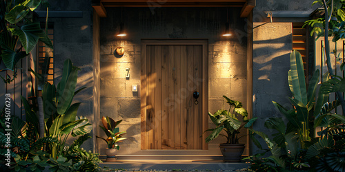 A jungle room with a jungle scene with its lush greenery wooden accents and soothing wooden background AI Generative photo