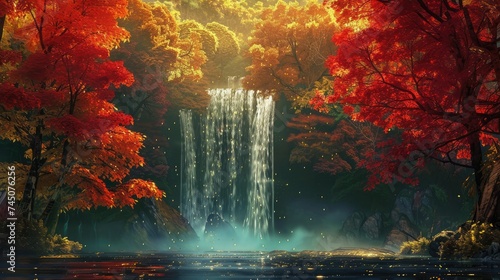 Autumn Colors of waterfalls in deep forest
