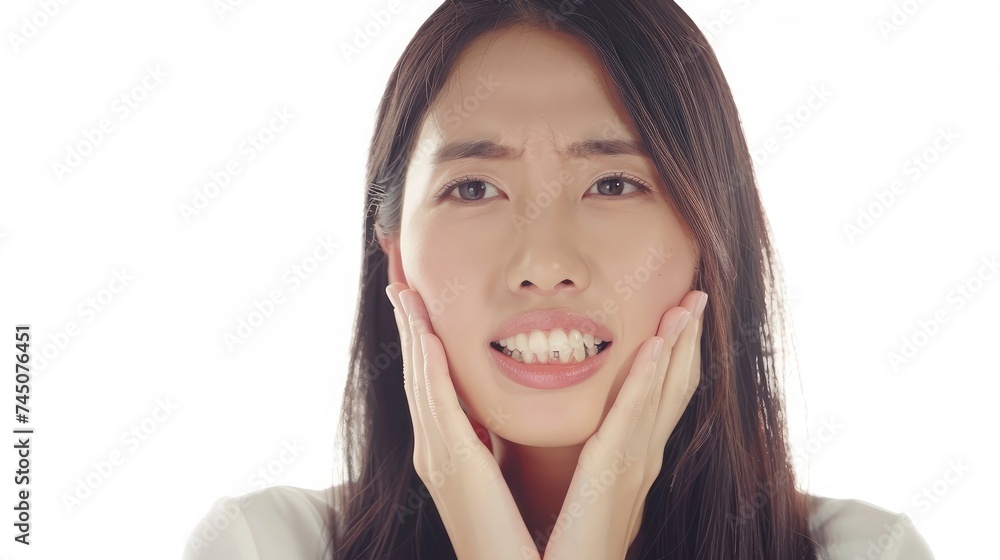 Beautiful Asian woman has a toothache isolated on white background. Beautiful Asian woman has a toothache isolated on white background.
