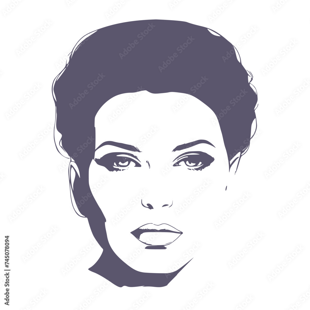 Young woman face front view in low key style. Elegant silhouette of a female head. Young woman face front view in low key style. Elegant silhouette of a female head.
