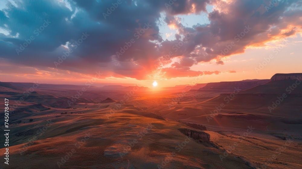 A beautiful landscape image of a desert at sunset. The warm colors of the sky and the sand dunes create a peaceful and serene scene. A beautiful landscape image of a desert at sunset. The warm colors of the sky and the sand dunes create a peaceful and serene scene.