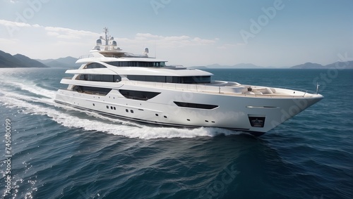 "A Large White Yacht in a Luxurious Seascape"
