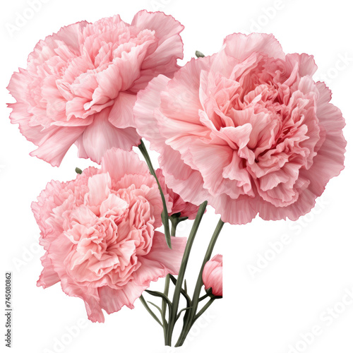 Bouquet of pink carnations isolated on transparent background