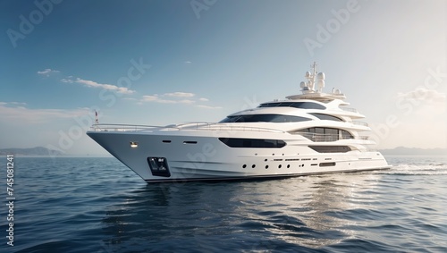 "A Large White Yacht in a Luxurious Seascape"