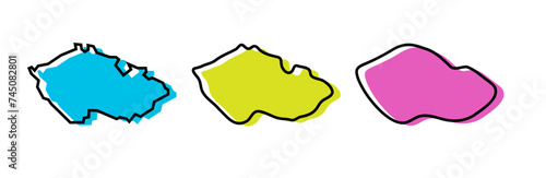 Czech Republic country black outline and colored country silhouettes in three different levels of smoothness. Simplified maps. Vector icons isolated on white background.
