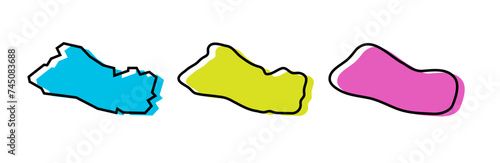 El Salvador country black outline and colored country silhouettes in three different levels of smoothness. Simplified maps. Vector icons isolated on white background.