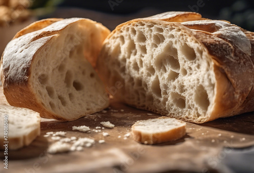 Italian ciabatta bread cut in slices cut out on transparent background