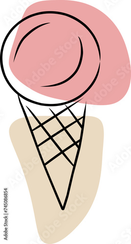 Ice cream, hand drawn sketch, vector. Ice cream, hand drawn and colored spots.