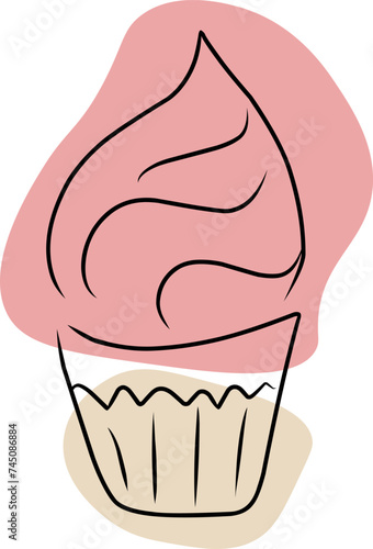 Cupcake, hand drawn sketch, vector. Hand drawn and colored spots.