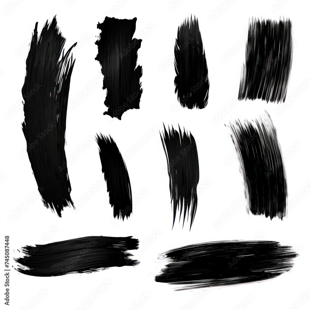 set of black realistic brush strokes on white background. set of black realistic brush strokes on white background.