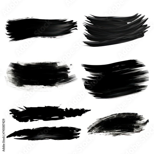 set of black realistic brush strokes on white background.