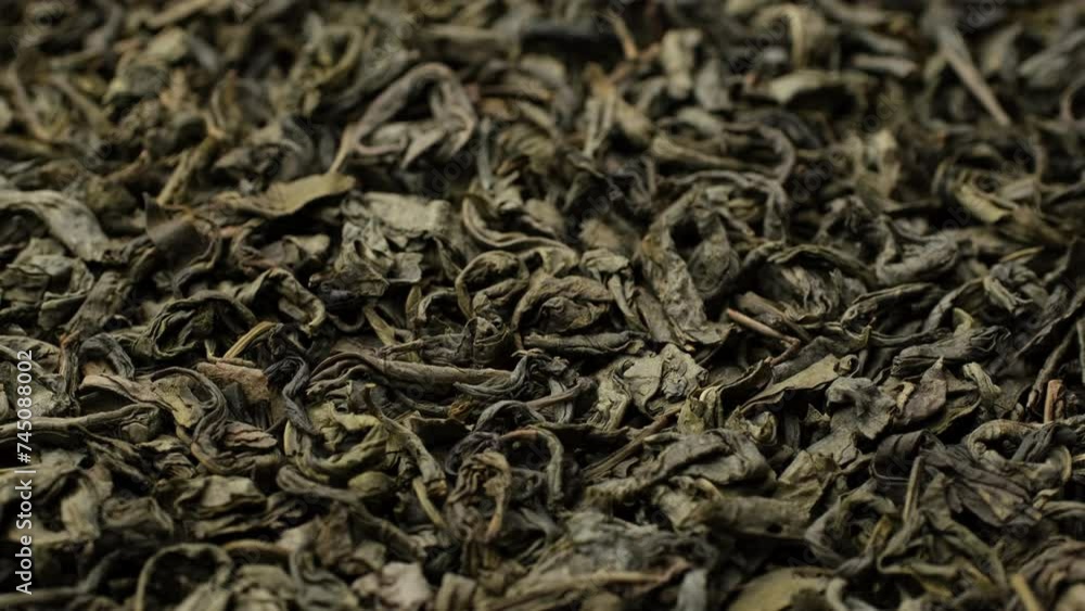Zoom frame dry leaves green tea close up Zoom frame dry leaves green tea close up
