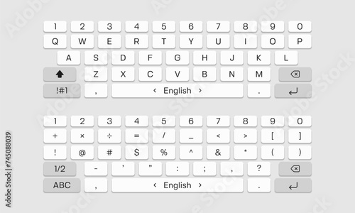 Mobile keyboard. Smartphone screen qwerty buttons. Vector template for your design.