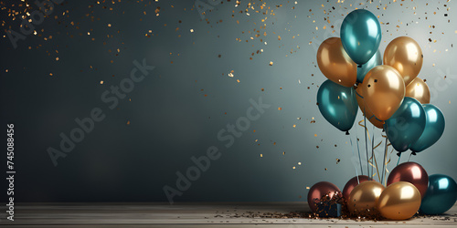 Colorful balloons with bokeh background, birthday celebration background photo