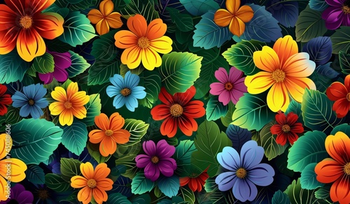 Flower Power A Vibrant Display of Colorful Blossoms Generative AI