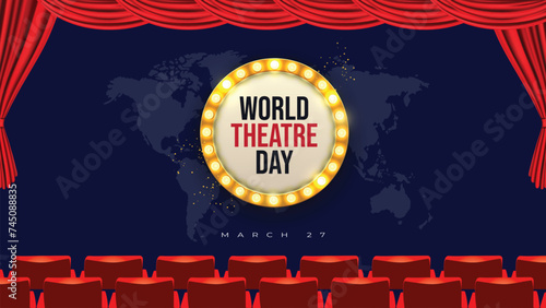 World Theatre Day vector, Celebrating Theater for Web Banner or Landing Page Templates, social media design.