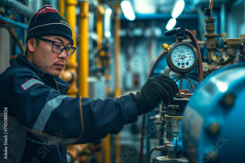 Wallpaper Mural An engineer uses a pressure gauge to fill an industrial air conditioner Torontodigital.ca