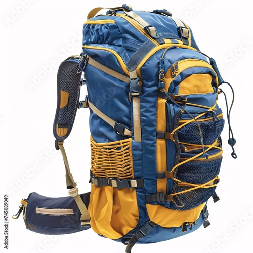 Backpacking in Style A Blue and Yellow Backpack for the Modern Adventurer Generative AI