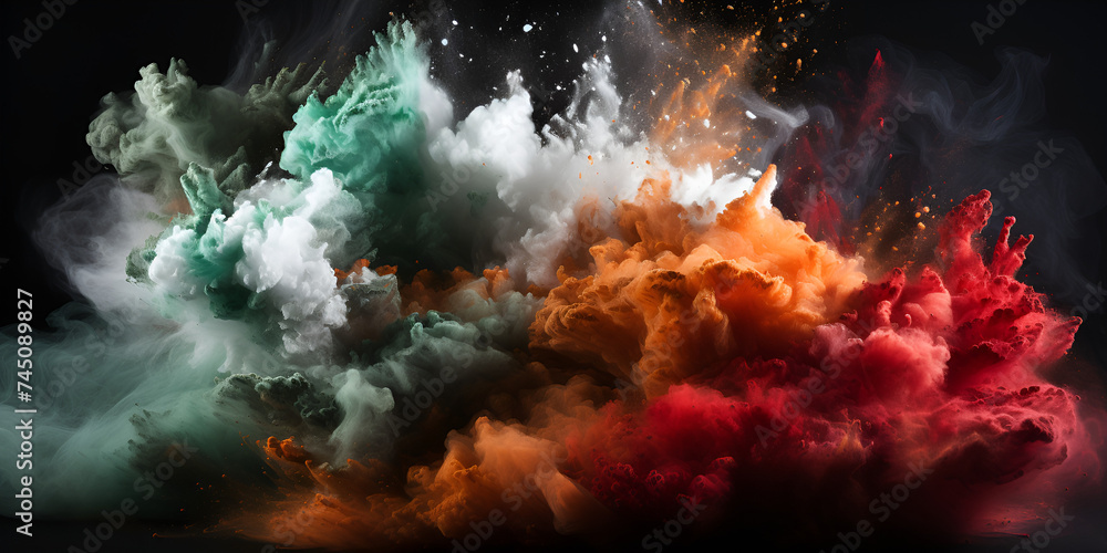 Explosions of Holi Powder. Colorful Explosion: Abstract Holi Dust Effect