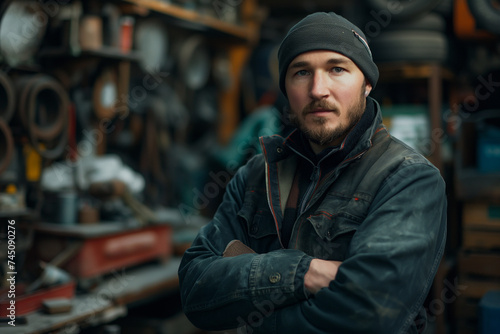 Portrait of a confident car mechanic in a workshop