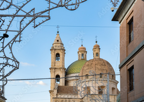 The Cathedral of Saint Michael Archangel (San Michele Arcangelo Cattedrale) of the medieval town of Bitetto with luminarie for patronal feast, Bari province, southern Italy, Europe