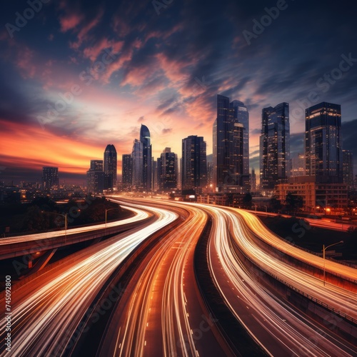 A dynamic long exposure of a futuristic highway 