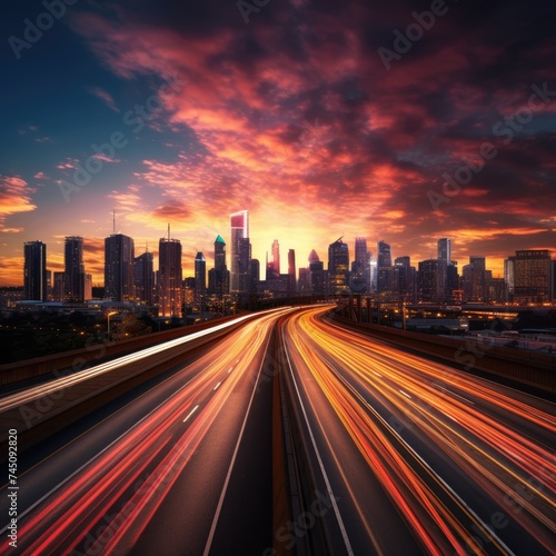 A dynamic long exposure of a futuristic highway 