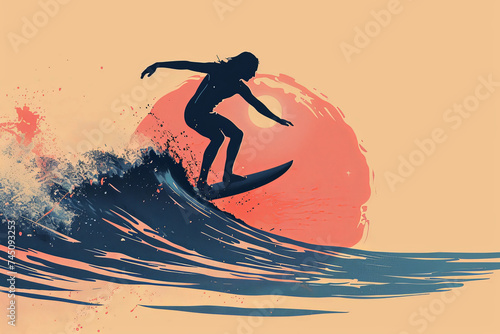 a surfboarder is riding a wave in front of the sun © Eduardo López