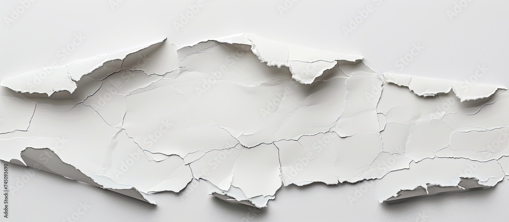 A white piece of paper has been cleanly cut in half, creating two separate halves. The paper is set against a white backdrop.