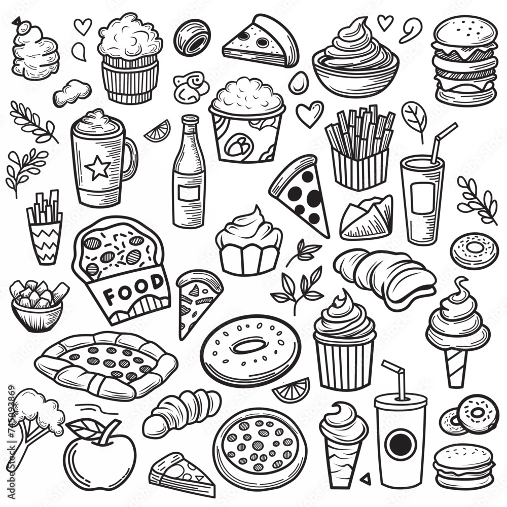 Fast food icons. Vector illustration in line art Fast food icons. Vector illustration in line art