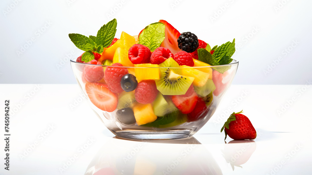 Fruit salad in a glass bowl on a white background. Fruit salad in a glass bowl on a white background.