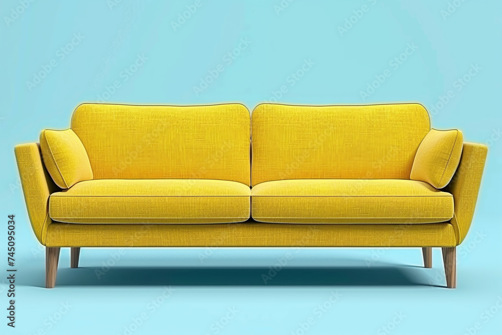 Modern yellow soft sofa against blue background. Modern yellow soft sofa against blue background.