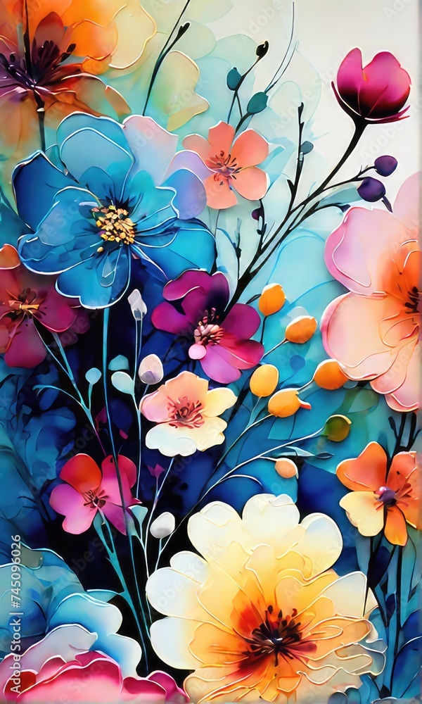 Colorful abstract floral background with bright flowers