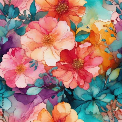 Abstract floral background with watercolor flowers and leaves in pastel colors