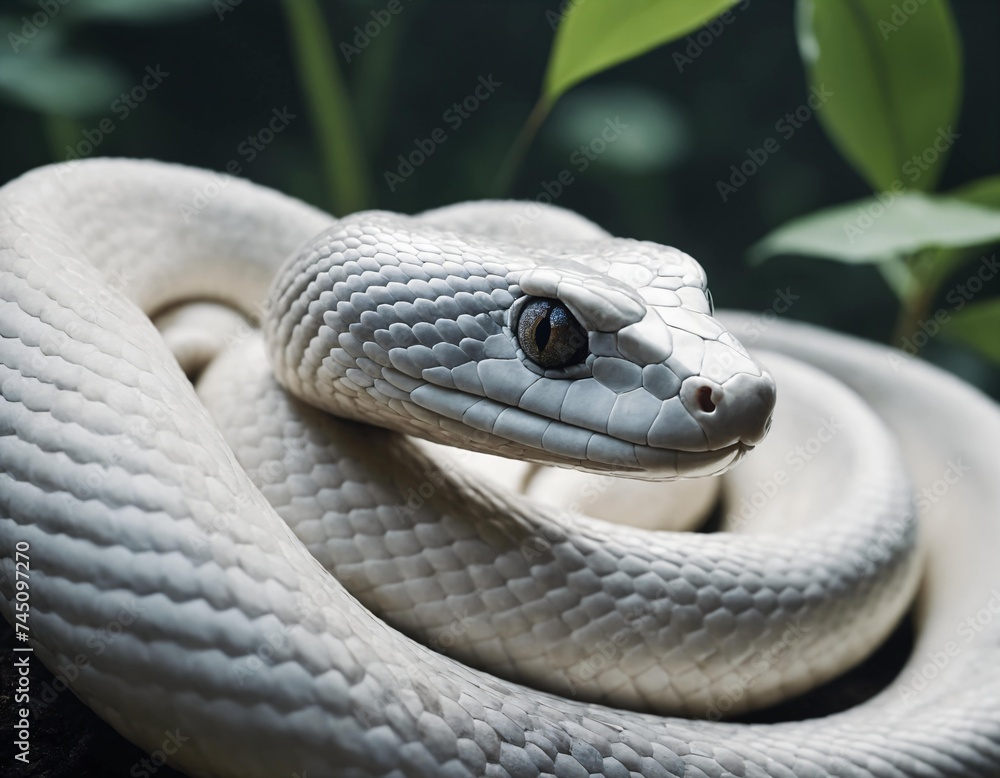 Naklejka premium snake in the grass, white snake in high quality