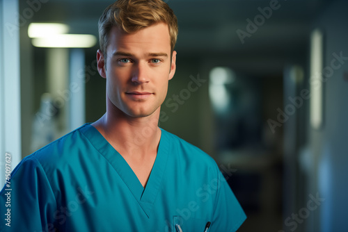Young handsome blonde man with doctor uniform