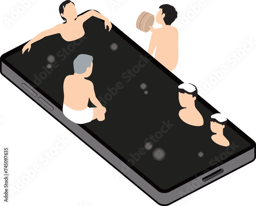 温泉に入る人々