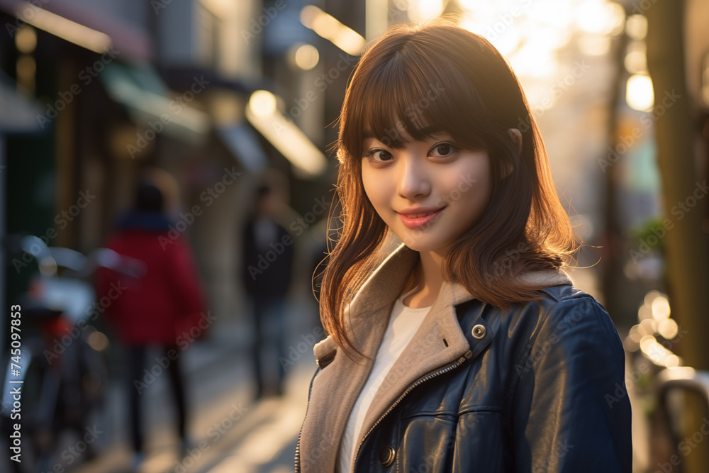 Fototapeta premium Teen pretty Japanese girl at outdoors