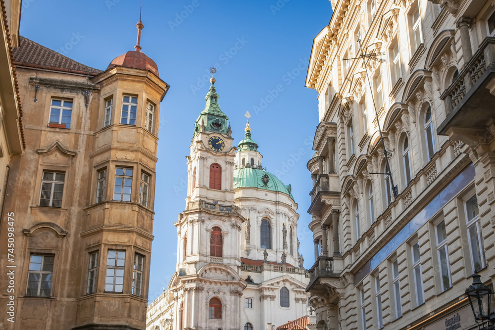  Cityscape of the old town, downtown Prague with historical architecture