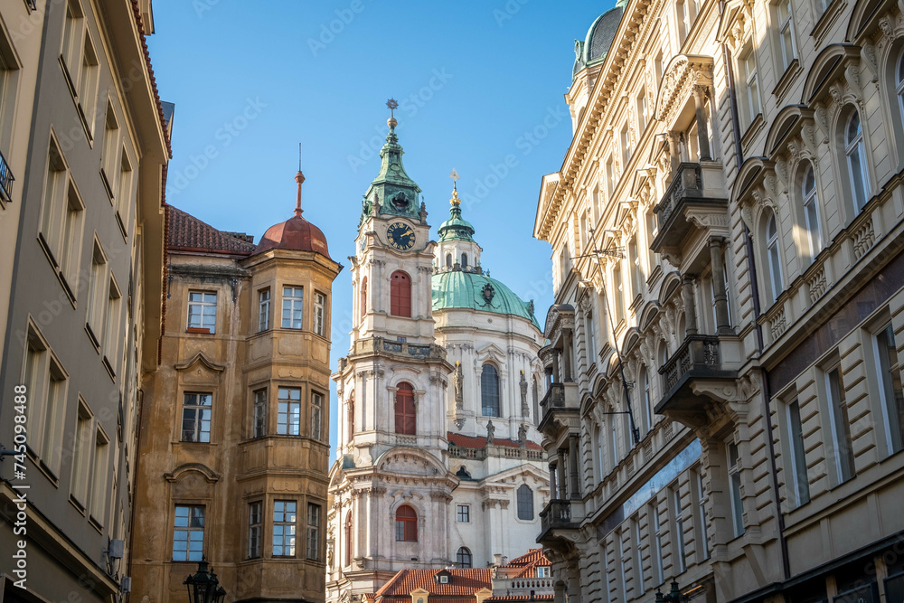   Cityscape of the old town, downtown Prague with historical architecture