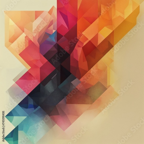 Bold geometric abstract presentation in warm and cool hues with subtle textures 