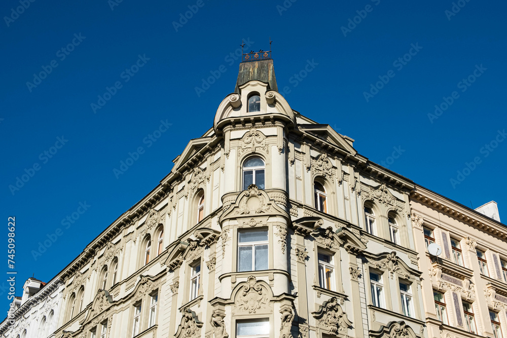 Historic building facade of a rsidentila building in Prague