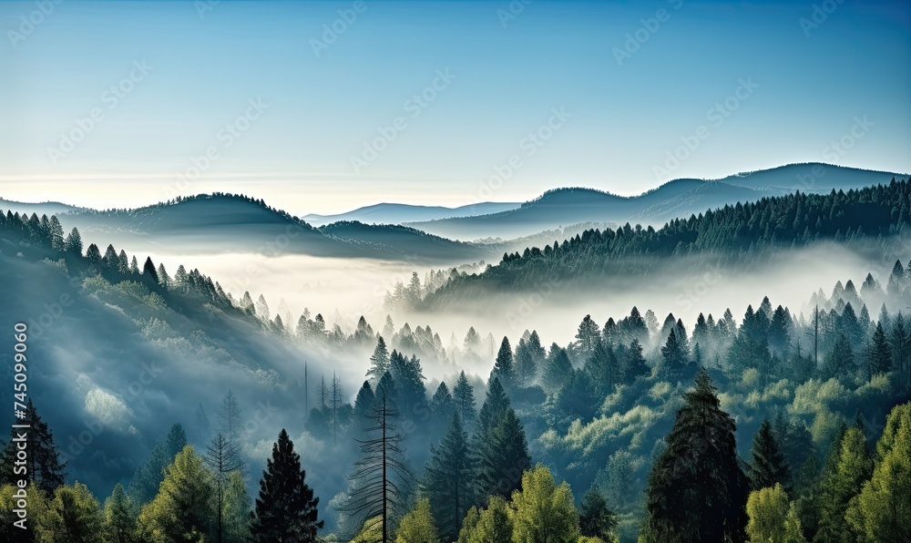 A Serene Symphony of Trees: A Painting Depicting the Enchanting Beauty of a Lush Forest