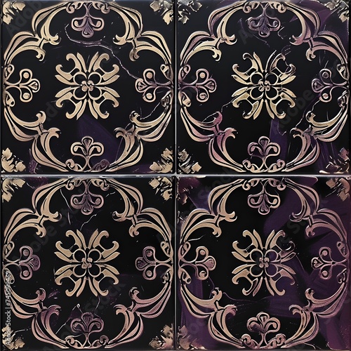 Tile Design: Gothic Style Intricate Motifs, Square Background, Hand Edited Generative AI