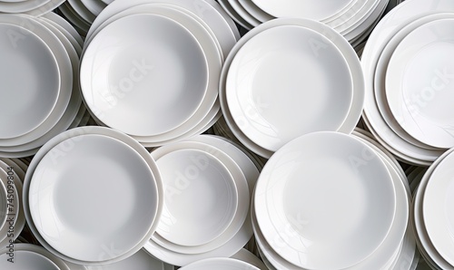 A Tower of Pristine White Plates Reaching Towards the Sky