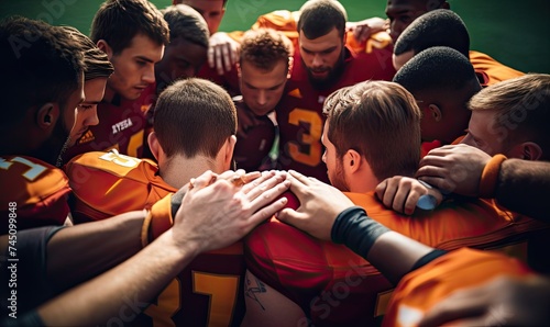 A Huddle of Football Players Preparing for the Game © uhdenis