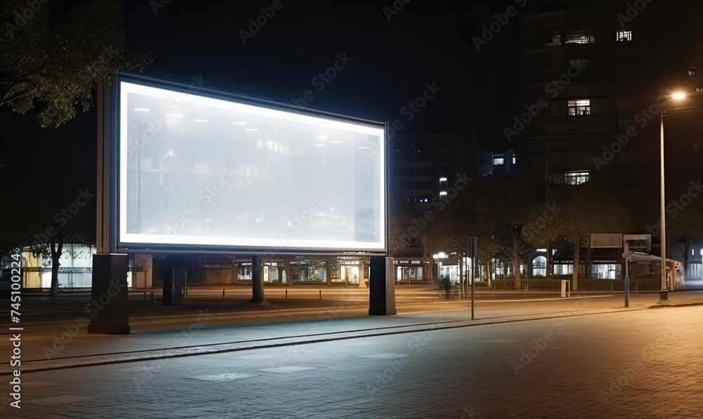 Large Billboard Illuminating a City Street at Night Large Billboard Illuminating a City Street at Night