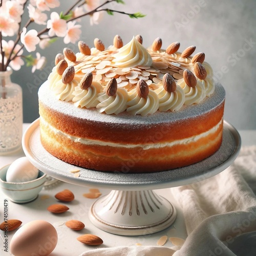 Elegant Almond Sponge Cake with Buttercream Frosting