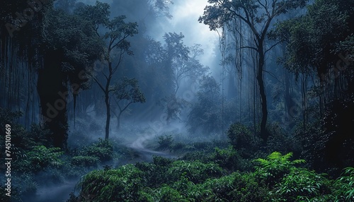 Atmospheric Wilderness Photo. Foggy Jungle / Nature Background. photo