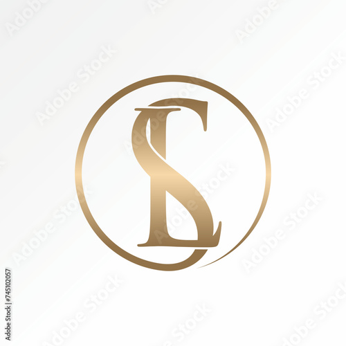 Logo design graphic concept creative vector premium stock abstract sign letter initial SL or LS serif font circle connect Relate monogram beauty brand